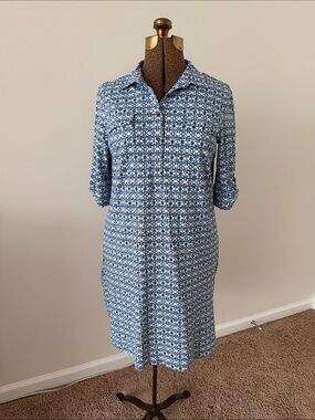 J. McLaughlin Blue Patterned Button-Front Dress